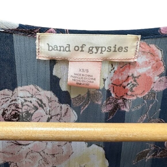 Band of Gypsies Blue Floral Cover-Up Kimono Cardigan Kaftan Womens Size XS/S - Picture 2 of 8